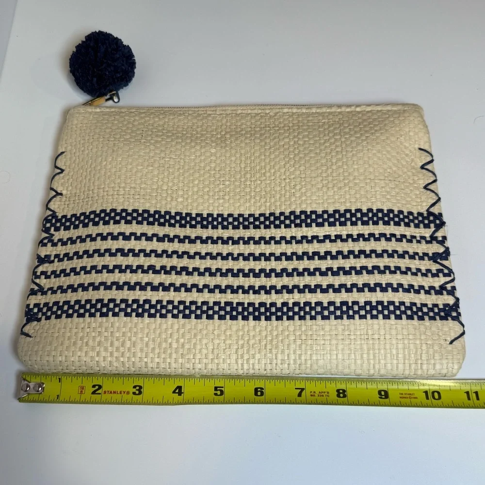 Mud Pie Cream and Navy Straw Makeup Cases- Three Various Sizes